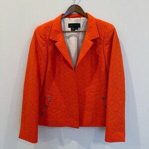 Nina McLemore Jacket Women 8 Coral Orange Cotton Silk Jacquard Business Colorful